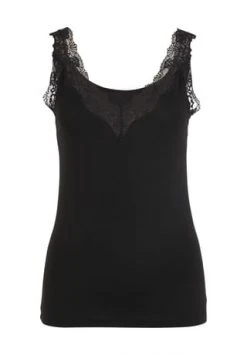 -con-ta- Unterhemd, Spitzen-Details, V-Ausschnitt, Für Damen 200 SCHWARZ