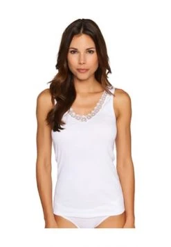 SYLVIA SPEIDEL. Unterhemd "Silke", V-Ausschnitt, Spitzen-Besatz, Für Damen 100 WEIß