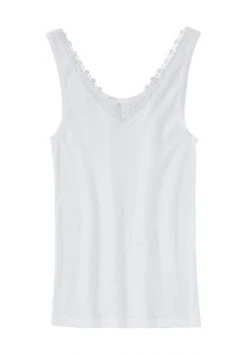 SYLVIA SPEIDEL. Unterhemd "Silke", V-Ausschnitt, Spitzen-Besatz, Für Damen 100 WEIß -MEY Shop unnamed file 431