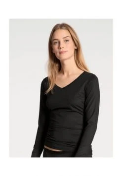 CALIDA Natural Joy Unterhemd, Langarm, V-Ausschnitt, Für Damen 992 SCHWARZ