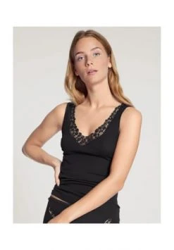 CALIDA Damen Tank-Top, V-Neck Feminin Sense Schwarz